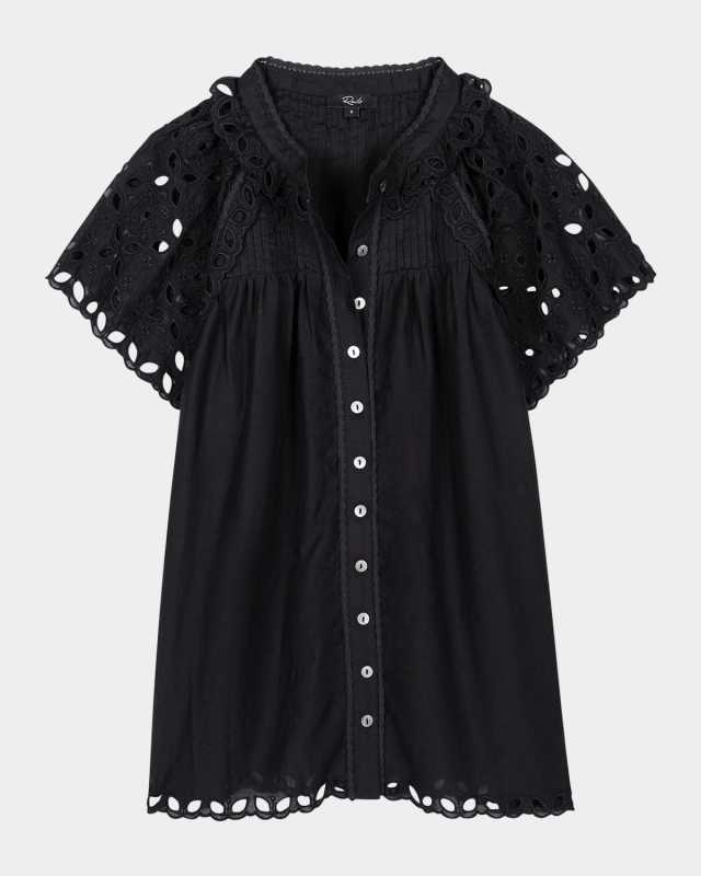 Cerise Eyelet Flutter-Sleeve Blouse